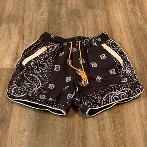 Rhude Black and White Bandana Pattern Shorts